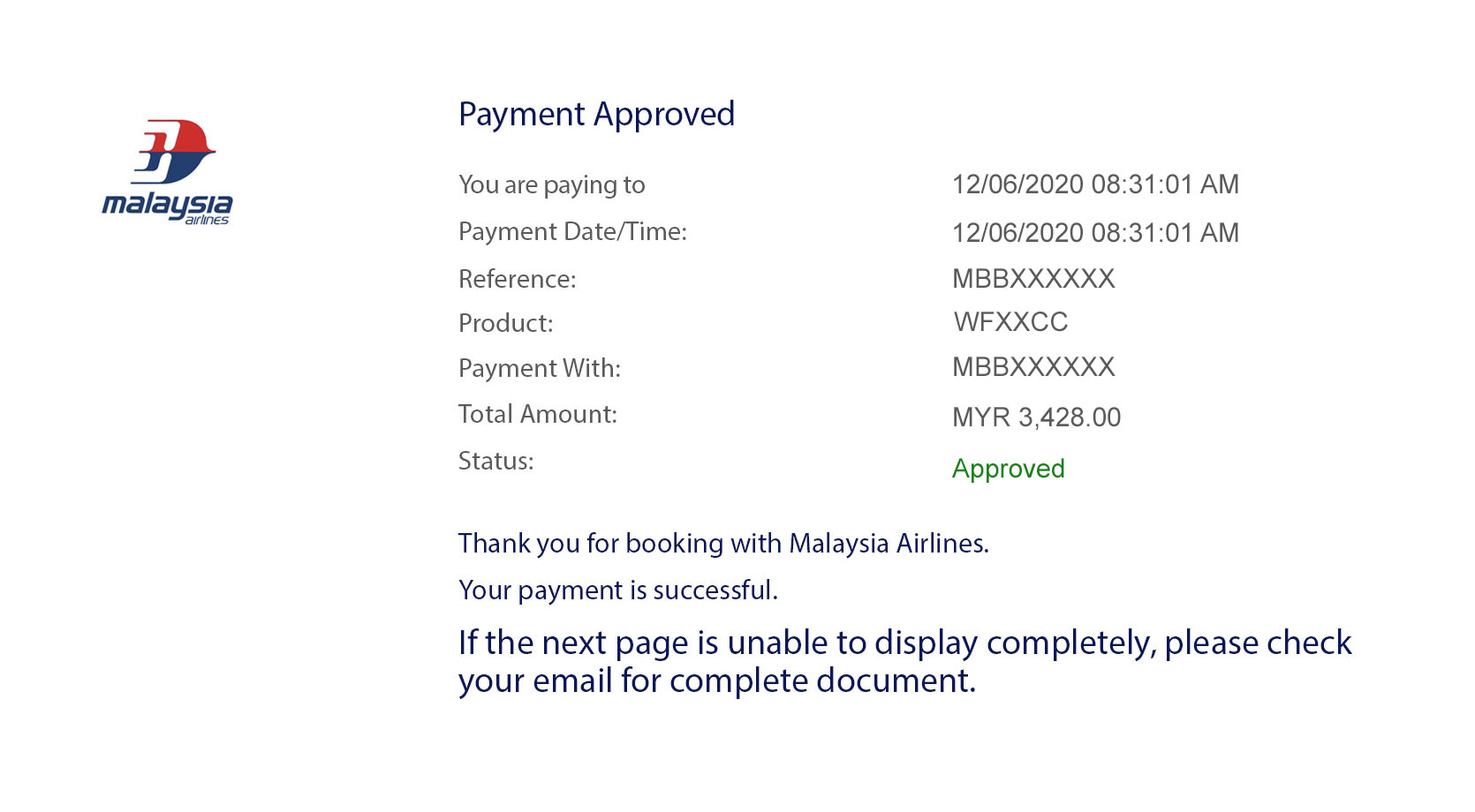 Malaysia airlines booking